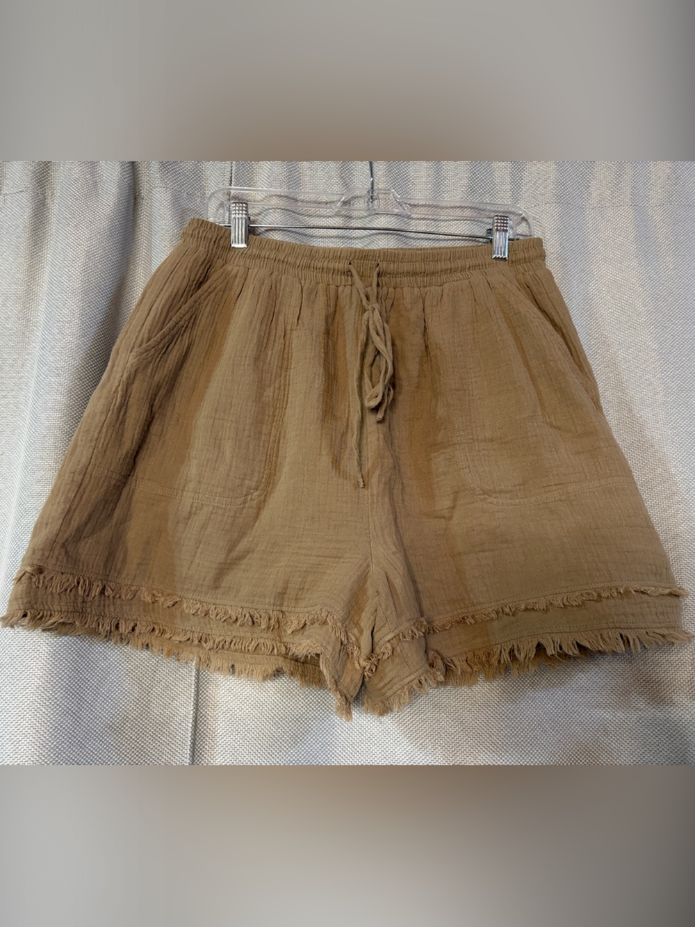 Cotton Bleu Casual Frayed Hem Women's Shorts in Olive Brown